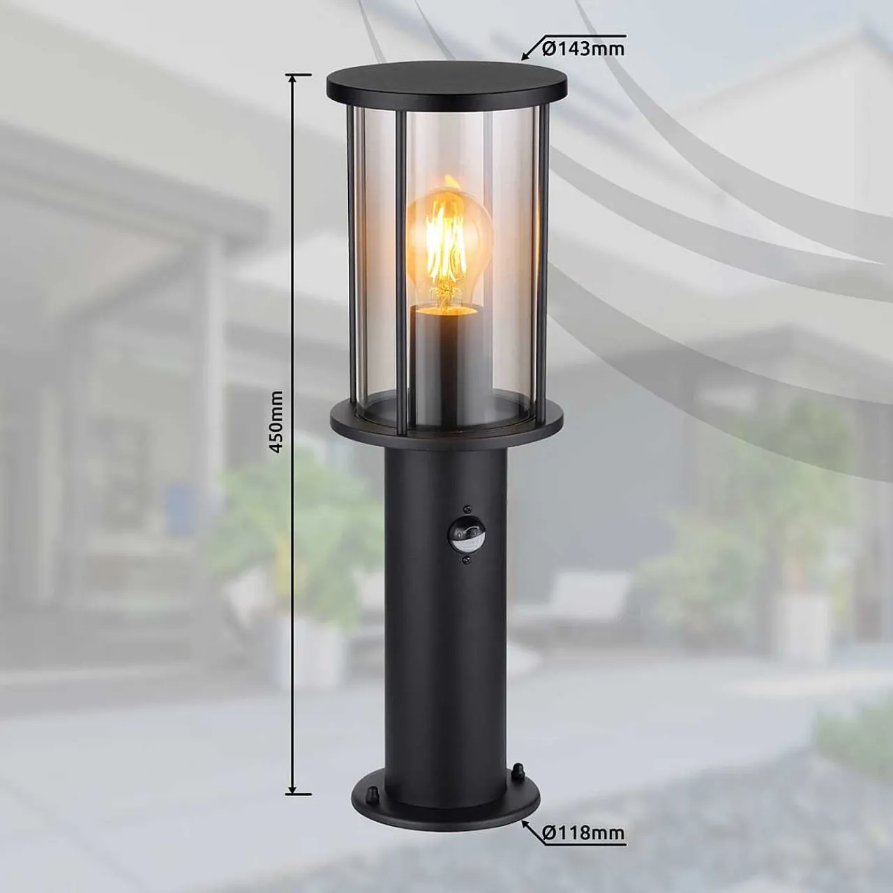mutoni light Aussenleuchte Gracey Edelstahl Glas Schwarz Matt 1Xe27 45> Bodenleuchten Aussen