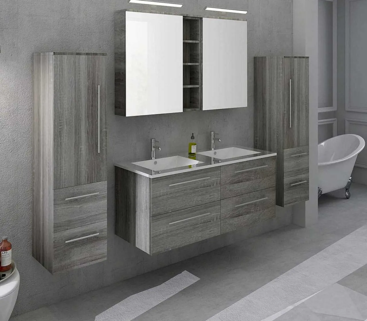 mutoni casual Badezimmer-Set Eiche Grau 120 (4-Teilig)> Badezimmermöbel-Sets