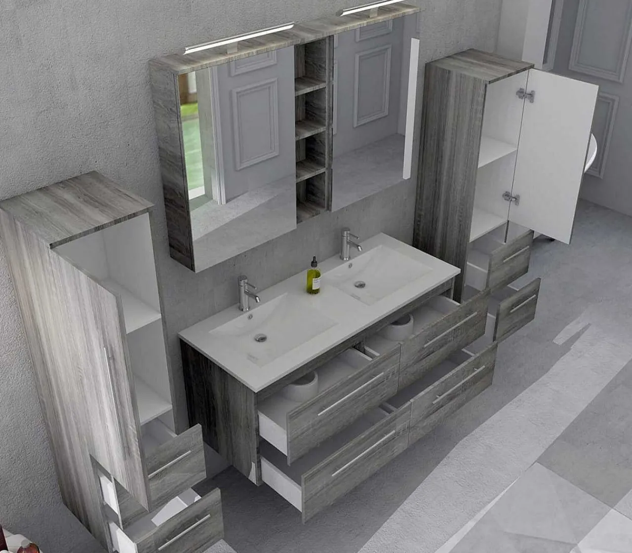 mutoni casual Badezimmer-Set Eiche Grau 120 (4-Teilig)> Badezimmermöbel-Sets