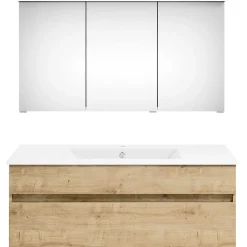 KISS Badezimmerset Mit Spiegelschrank Eiche Natur 120> Badezimmermöbel-Sets