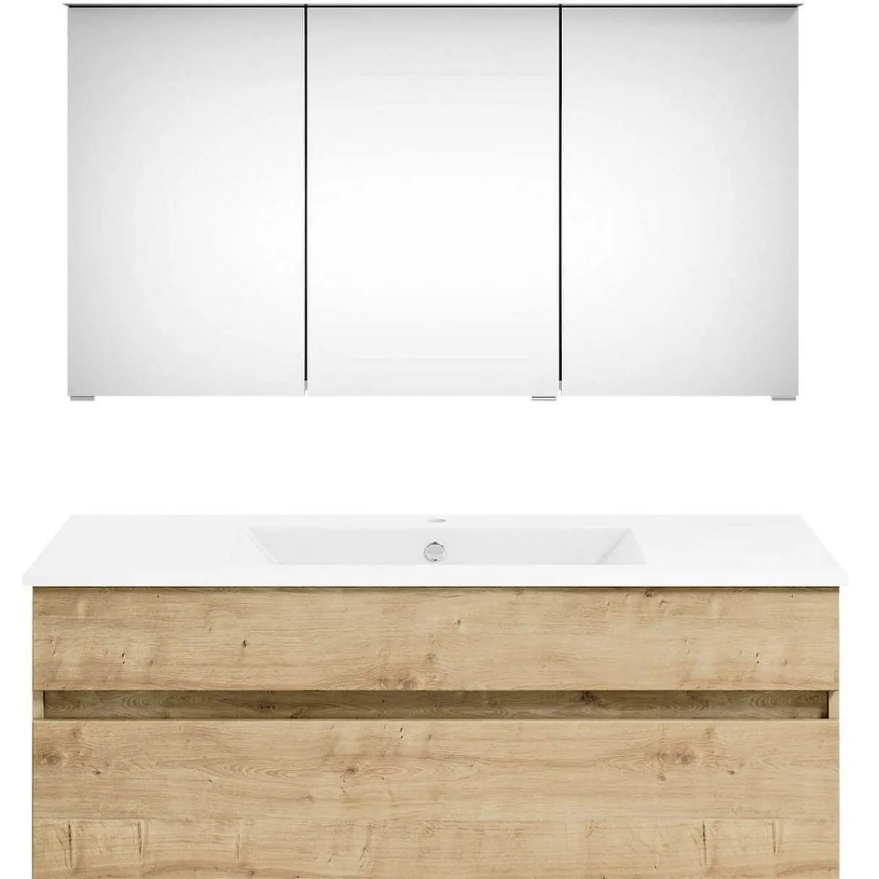 KISS Badezimmerset Mit Spiegelschrank Eiche Natur 120> Badezimmermöbel-Sets
