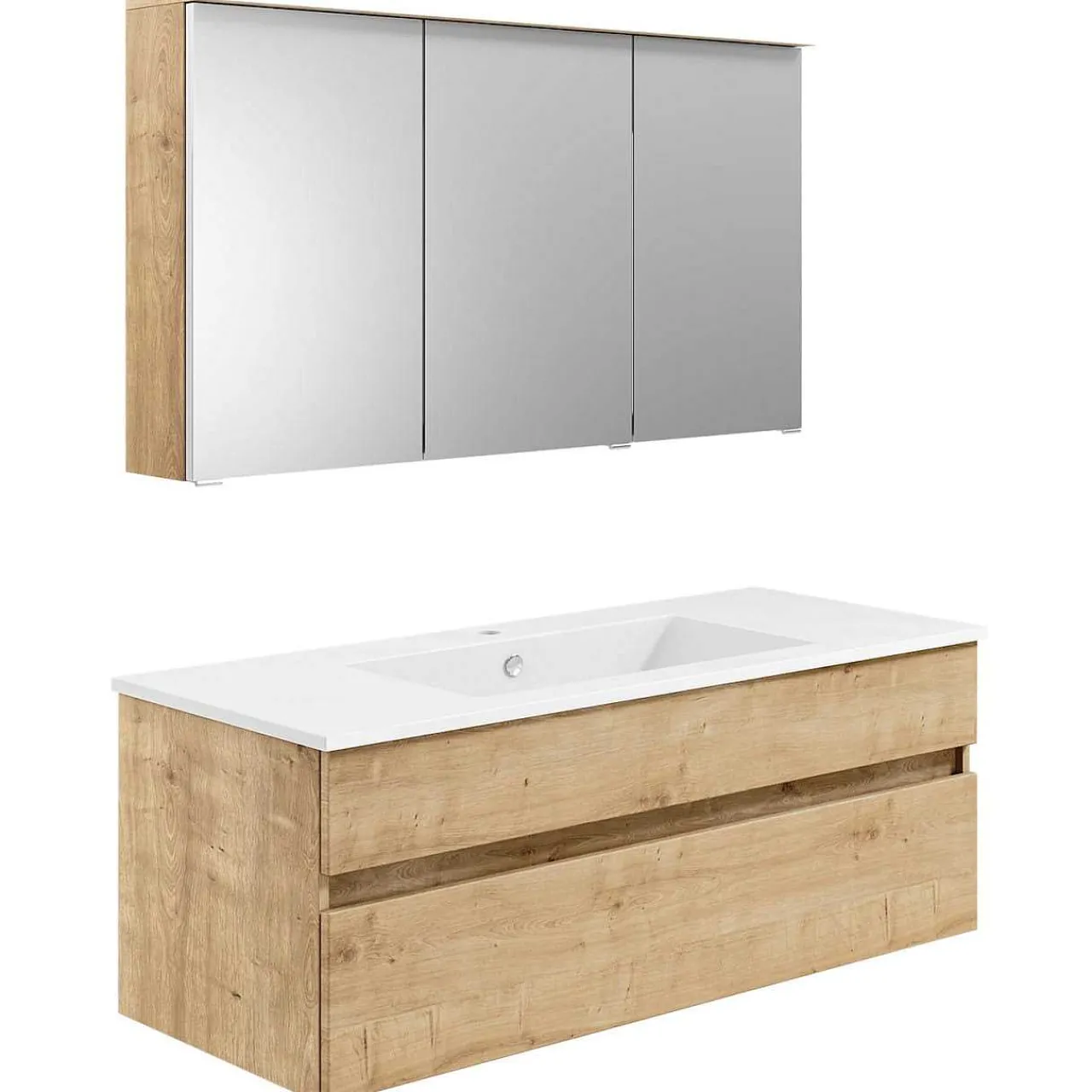 KISS Badezimmerset Mit Spiegelschrank Eiche Natur 120> Badezimmermöbel-Sets