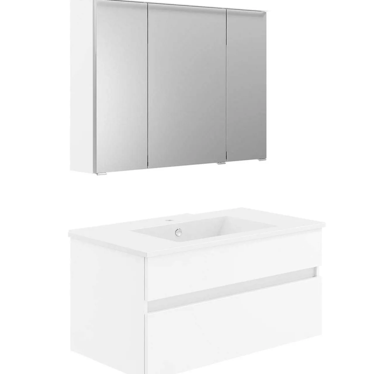 KISS Badezimmerset Mit Spiegelschrank Polarweiss 90> Badezimmermöbel-Sets