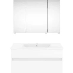 KISS Badezimmerset Mit Spiegelschrank Polarweiss 90><noscript><img width=