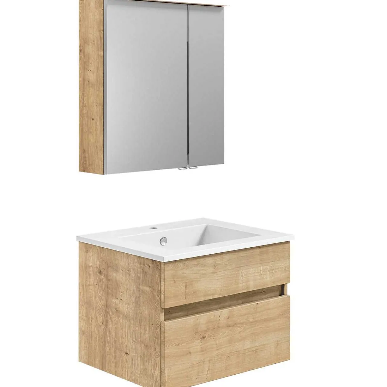 KISS Badezimmerset Mit Spiegelschrank Eiche Natur 60> Badezimmermöbel-Sets