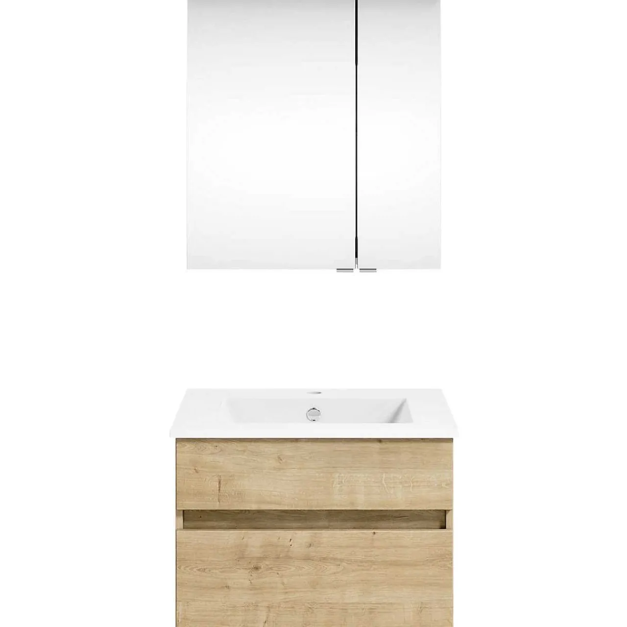 KISS Badezimmerset Mit Spiegelschrank Eiche Natur 60> Badezimmermöbel-Sets