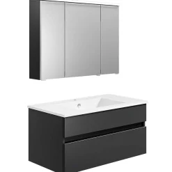 KISS Badezimmerset Mit Spiegelschrank Cosmos Grey 90> Badezimmermöbel-Sets