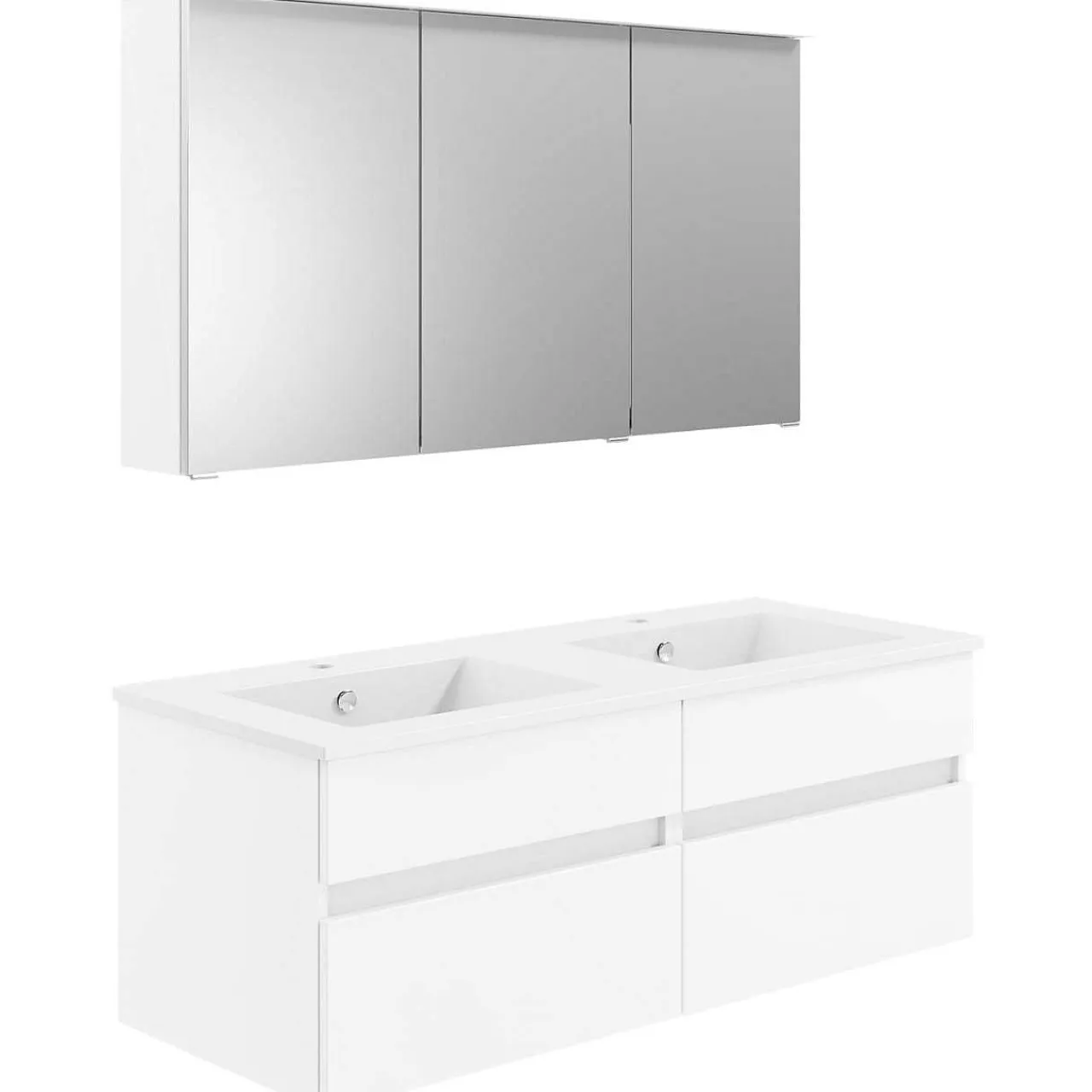 KISS Badezimmerset Mit Spiegelschrank Polarweiss Doppel 120> Badezimmermöbel-Sets