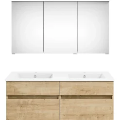 KISS Badezimmerset Mit Spiegelschrank Eiche Natur Doppel 120><noscript><img width=