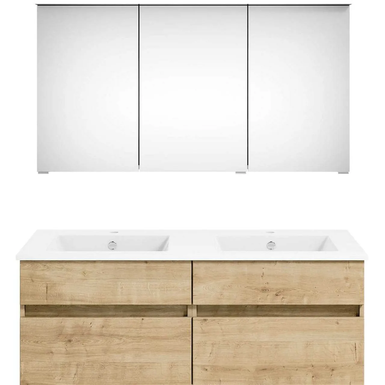 KISS Badezimmerset Mit Spiegelschrank Eiche Natur Doppel 120> Badezimmermöbel-Sets
