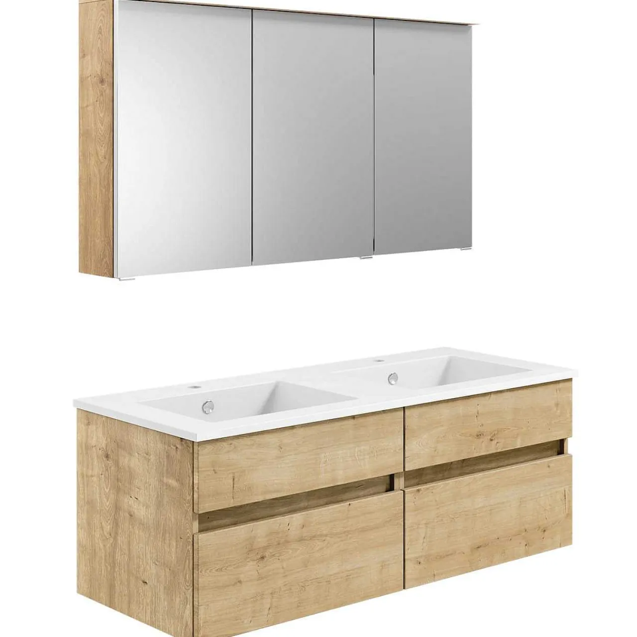 KISS Badezimmerset Mit Spiegelschrank Eiche Natur Doppel 120> Badezimmermöbel-Sets