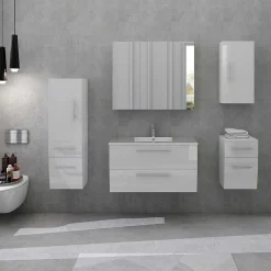 mutoni casual Badezimmer-Set Weiss Hochglanz 90Cm 5-Tlg> Badezimmermöbel-Sets