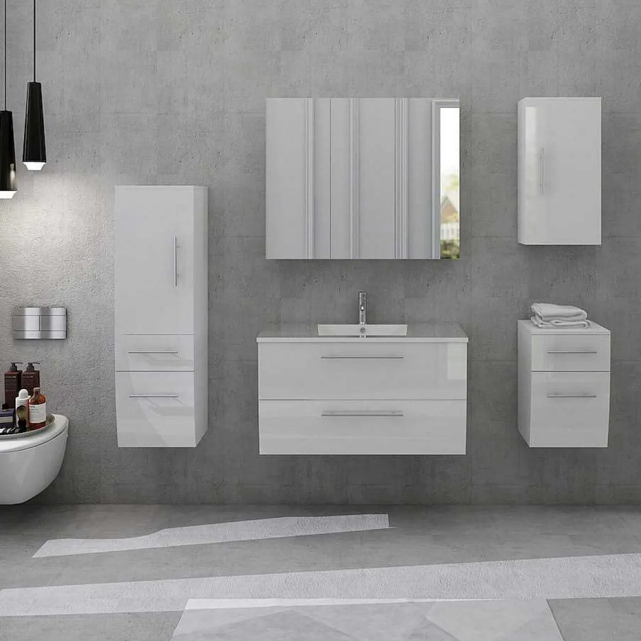 mutoni casual Badezimmer-Set Weiss Hochglanz 90Cm 5-Tlg> Badezimmermöbel-Sets