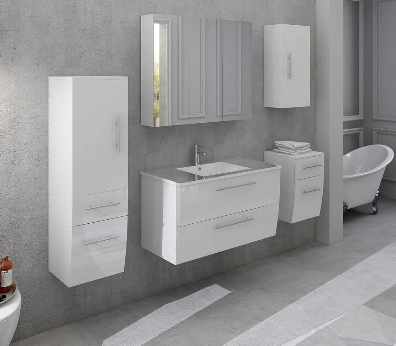 mutoni casual Badezimmer-Set Weiss Hochglanz 90Cm 5-Tlg> Badezimmermöbel-Sets