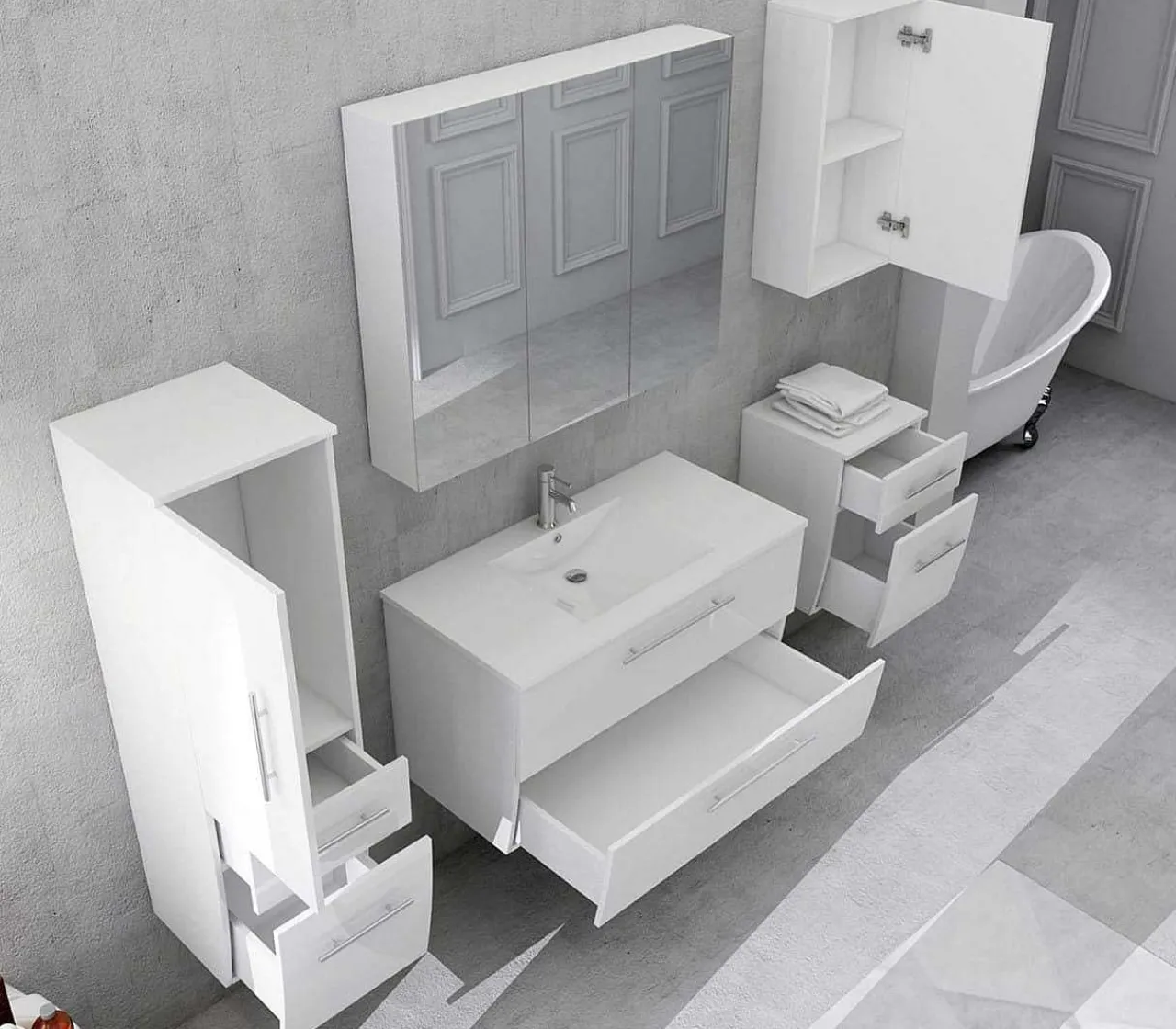 mutoni casual Badezimmer-Set Weiss Hochglanz 90Cm 5-Tlg> Badezimmermöbel-Sets
