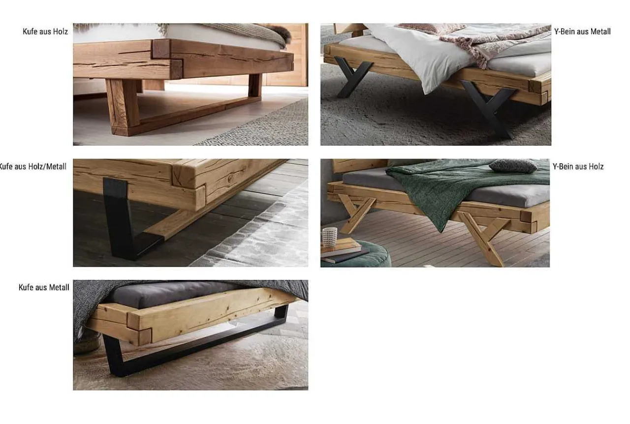 mutoni exquisite Balkenbett Unique Mit Holzkopfteil Y-Bein Metall> Betten