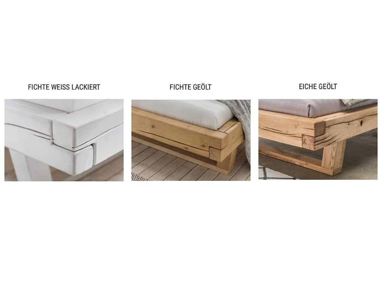 mutoni exquisite Balkenbett Unique Mit Holzkopfteil Y-Bein Metall> Betten