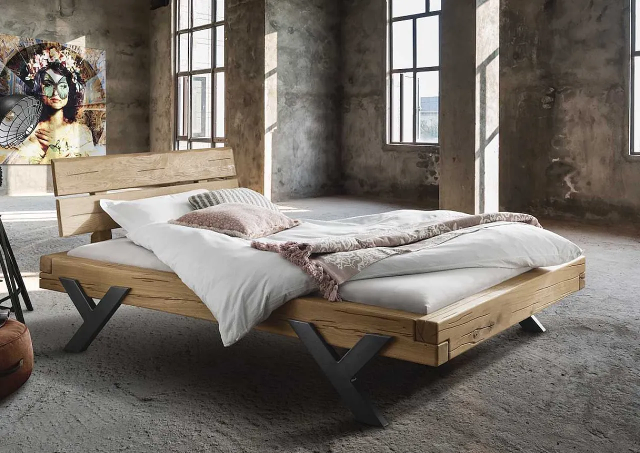 mutoni exquisite Balkenbett Unique Mit Holzkopfteil Y-Bein Metall> Betten