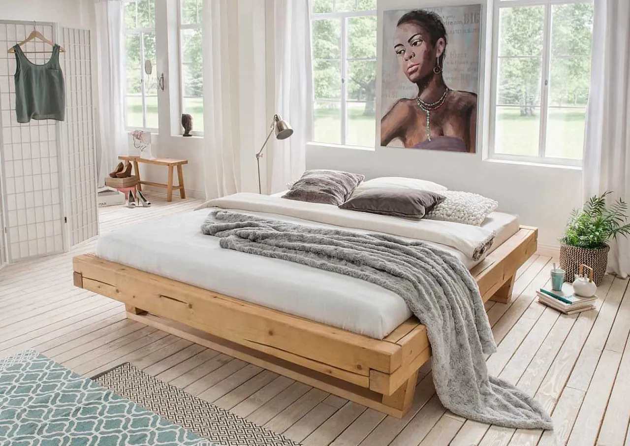 mutoni exquisite Balkenbett Unique Ohne Kopfteil Kufe Holz> Betten