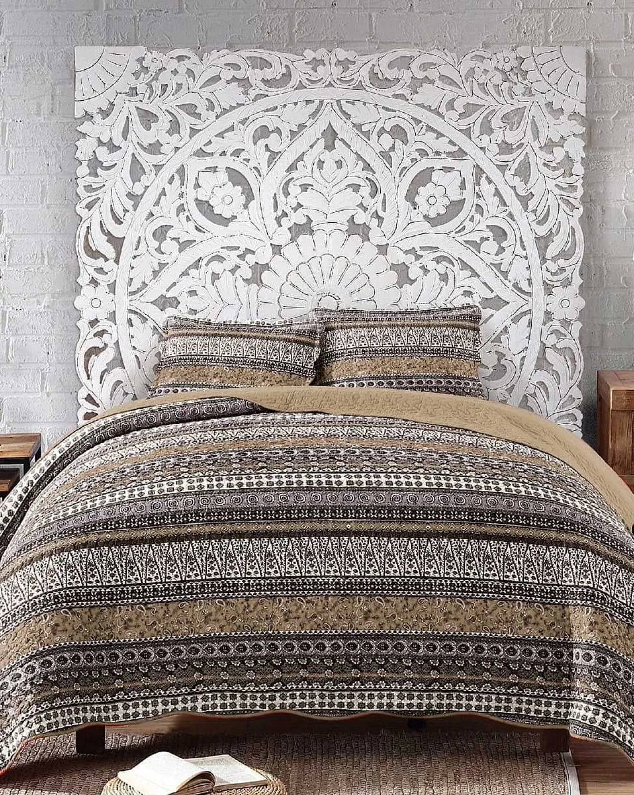mutoni inspiration Bett-Kopfteil Mangoholz Antikweiss 120> Betten
