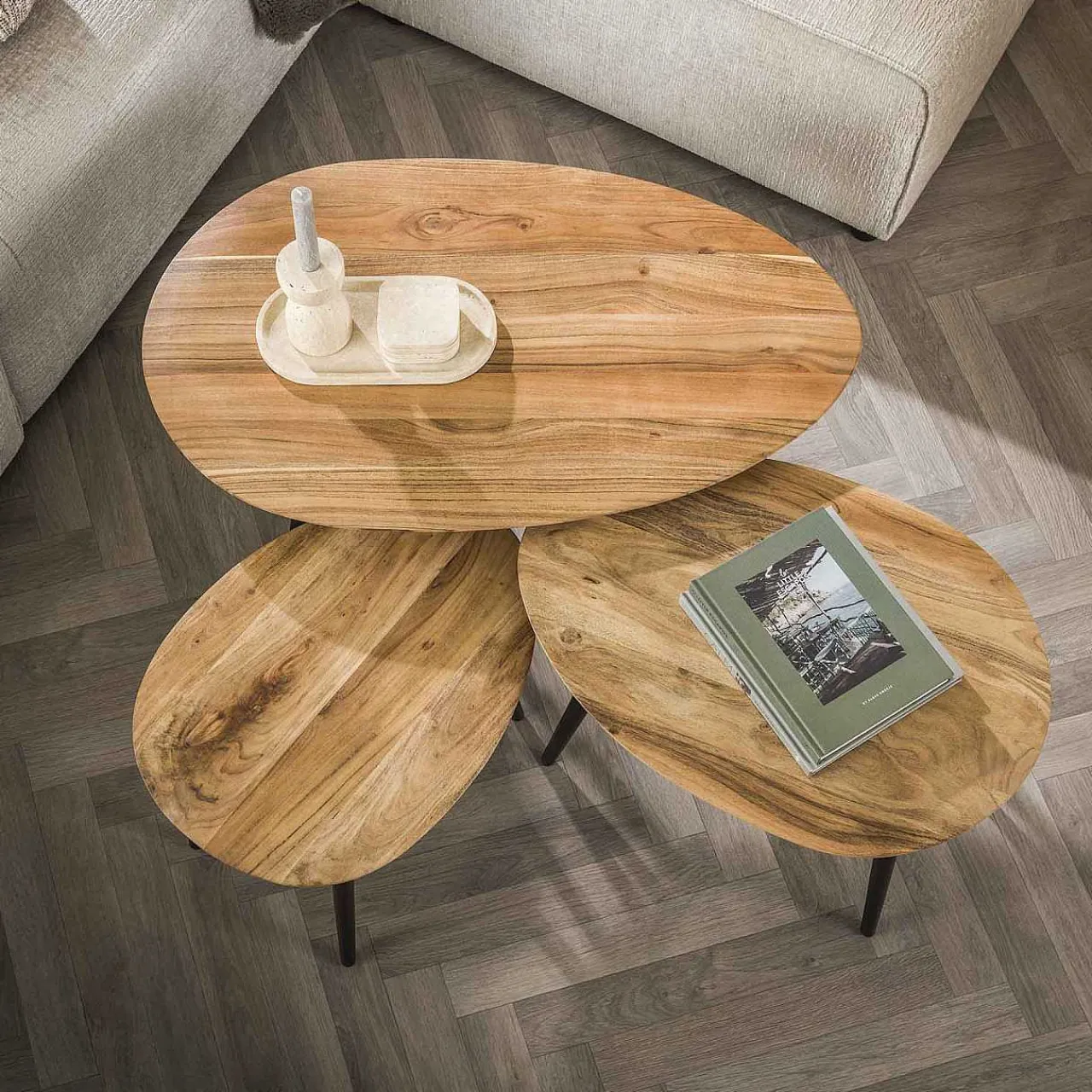 mutoni industrial Couchtisch Organic Akazie Natur (3Er-Set)> Wohnzimmer