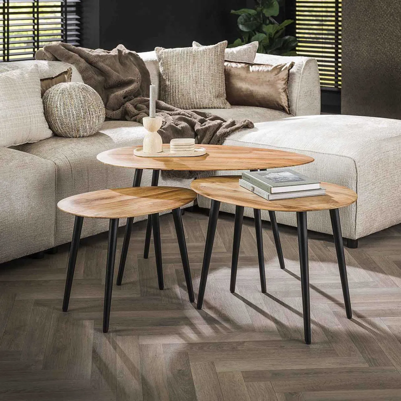 mutoni industrial Couchtisch Organic Akazie Natur (3Er-Set)> Wohnzimmer