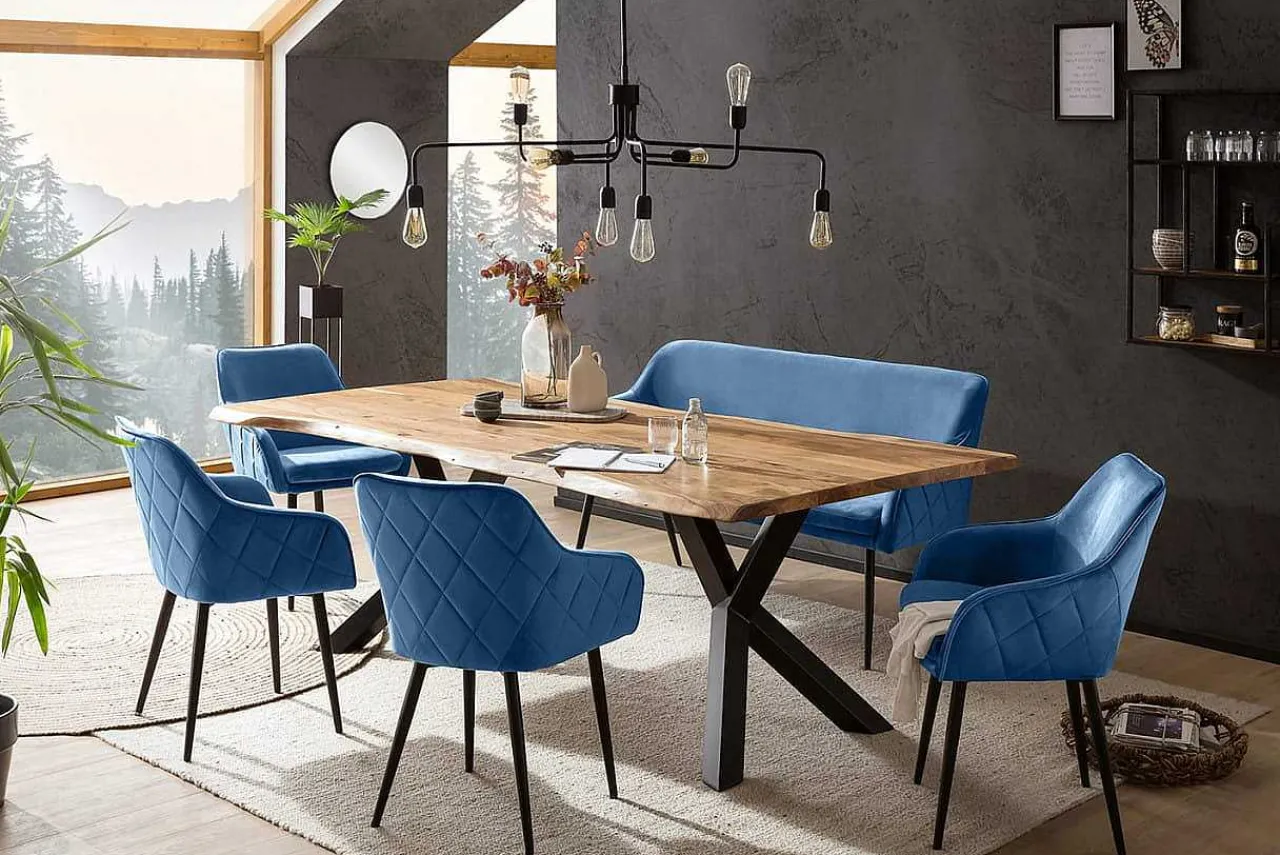 mutoni casual Essgruppe Forestal Massivholz Akazie Natur Blau 220 (6-Tlg.)> Essgruppen