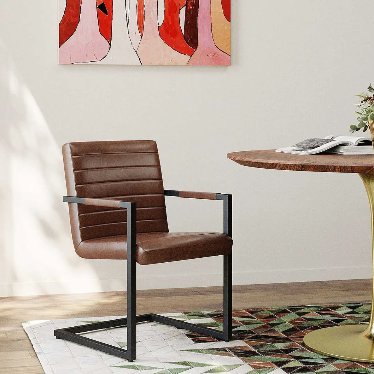 KARE Design Freischwinger Lola Leder Braun> Freischwinger