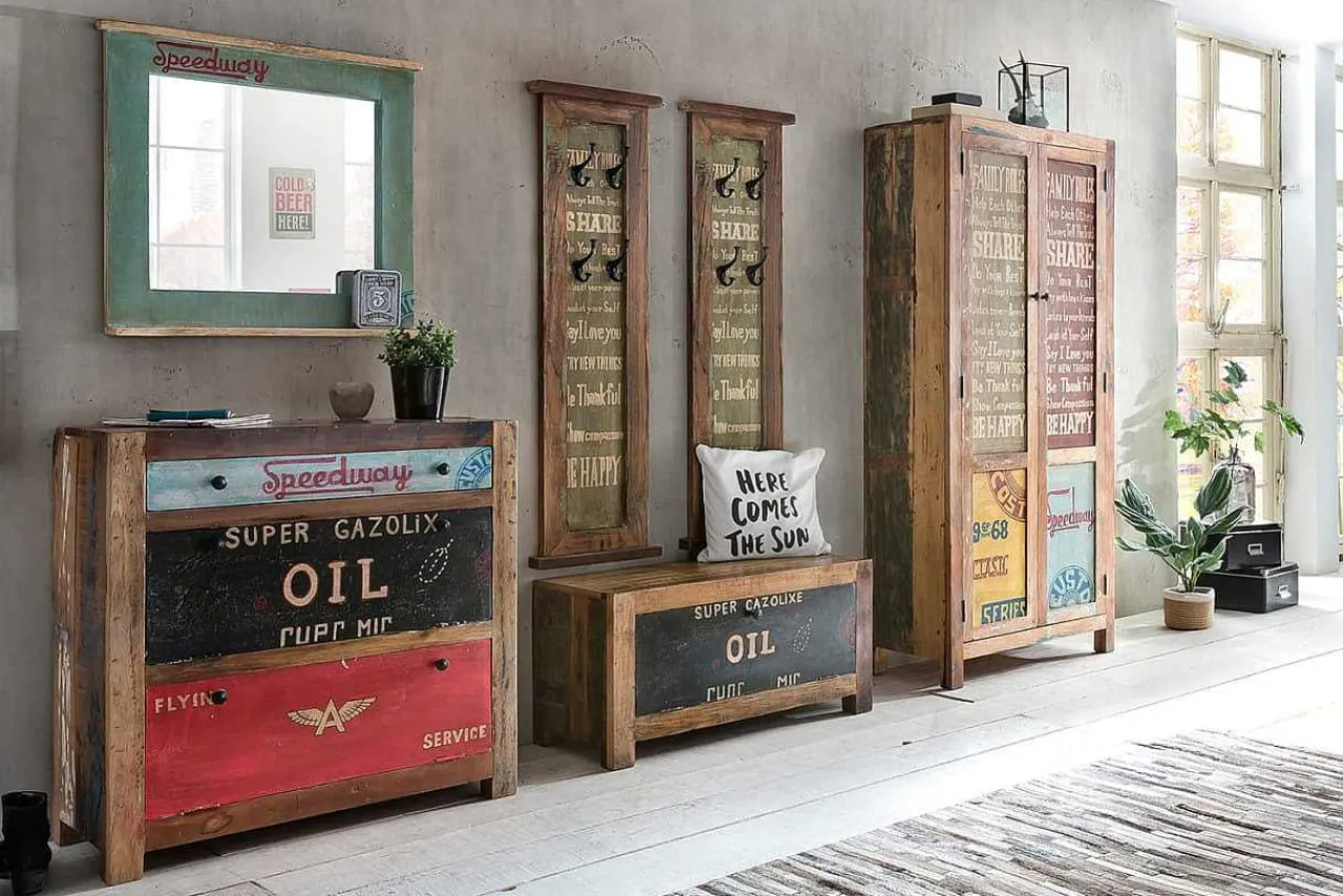 mutoni sweet home Garderoben-Set Bright Retro Natur Bunt (6-Tlg)> Garderobenmöbel-Sets