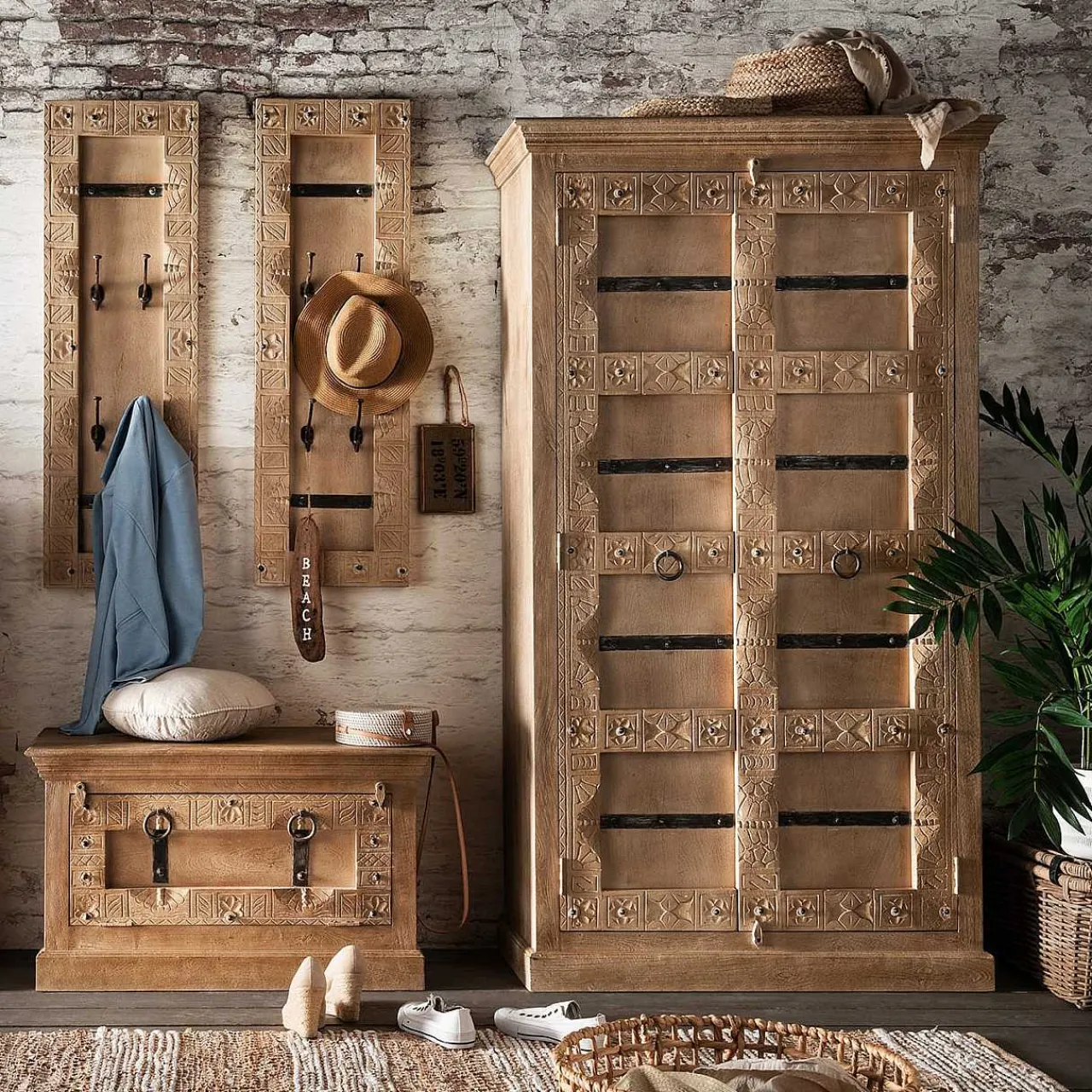 mutoni sweet home Garderoben-Set Zoprax Mangoholz Natur (4-Tlg)> Garderobenmöbel-Sets