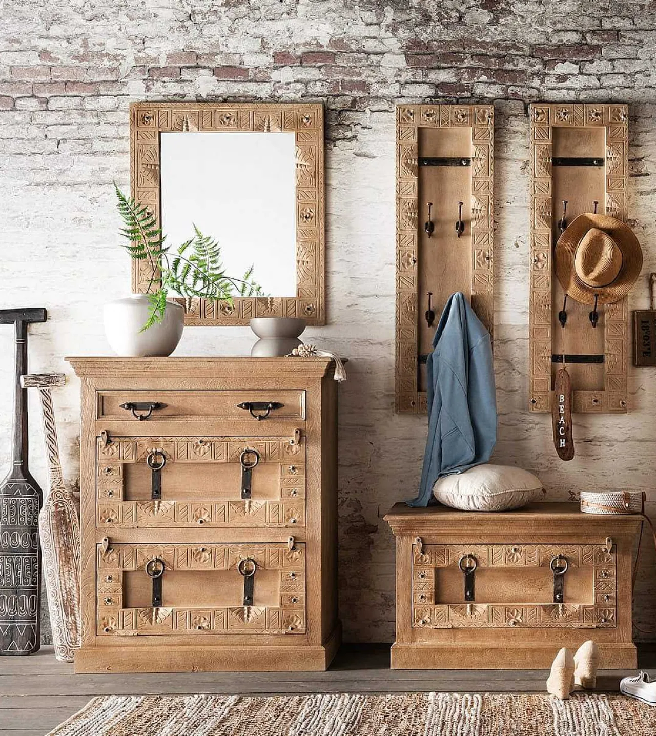 mutoni sweet home Garderoben-Set Zoprax Mangoholz Natur (5-Tlg)> Garderobenmöbel-Sets