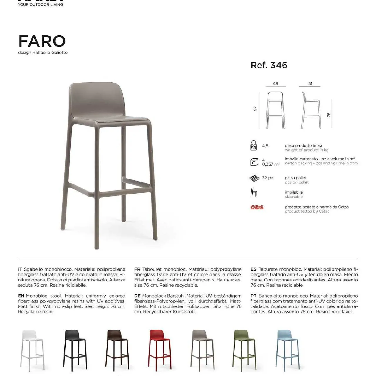 NARDI outdoor Garten Barhocker Faro Weiss> Garten Barstühle