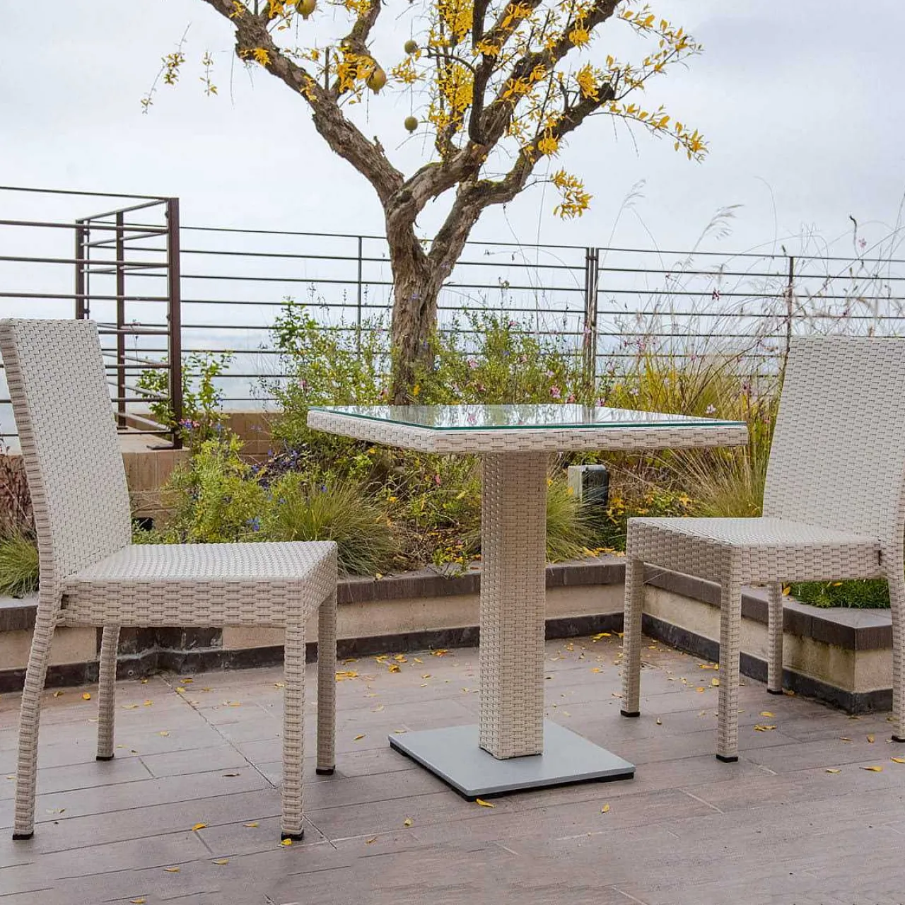 mutoni ethnic Garten Bistrotisch Spritz Polyrattan Bianco Stone> Bistrotische