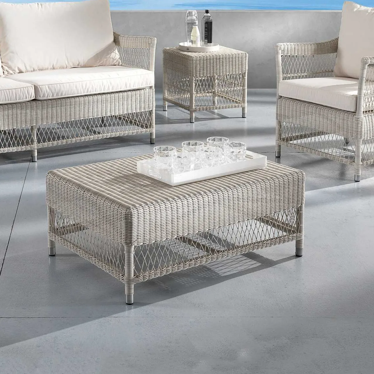 mutoni ethnic Garten Couchtisch Camille Polyrattan Bianco Wash 90X60> Garten Couchtische Und Beistelltische