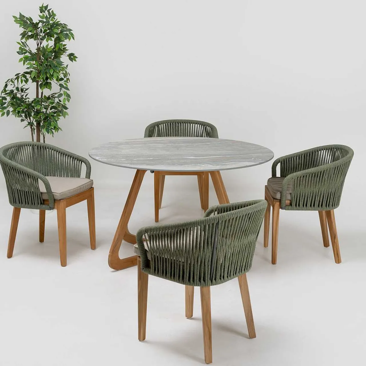 mutoni ethnic Garten Esstisch Corinto Rund Teak Keramik 110> Garten Esstische