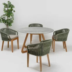 mutoni ethnic Garten Esstisch Corinto Rund Teak Keramik 130> Garten Esstische