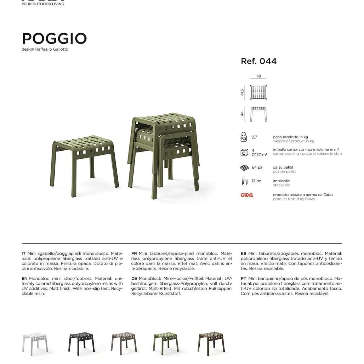 NARDI outdoor Garten Hocker Poggio Grau> Gartenhocker