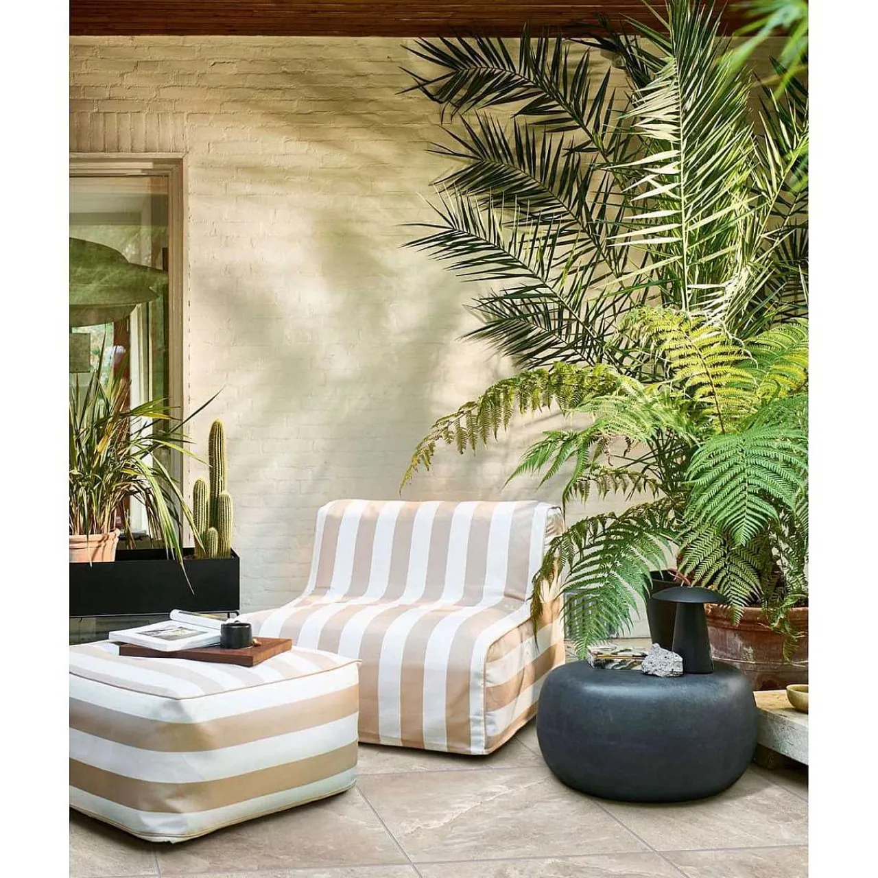mutoni living Garten Hocker Sit Aufblasbar Sand/Weiss Gestreift> Gartenhocker