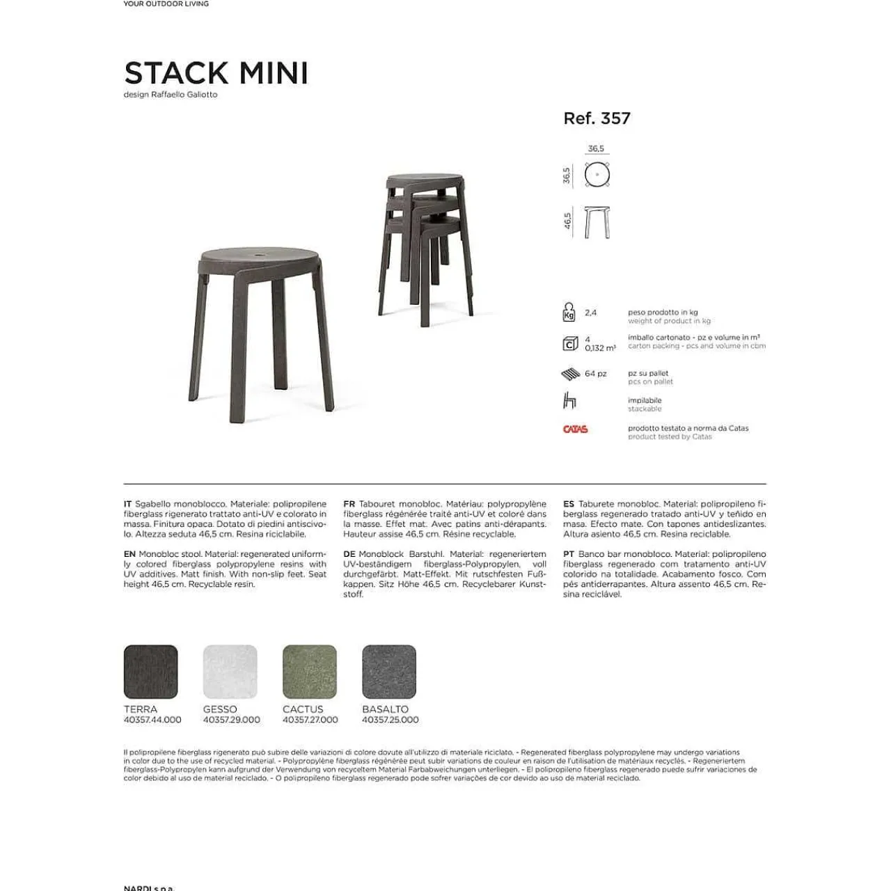 NARDI outdoor Garten Hocker Stack Mini Weissgrau> Gartenhocker