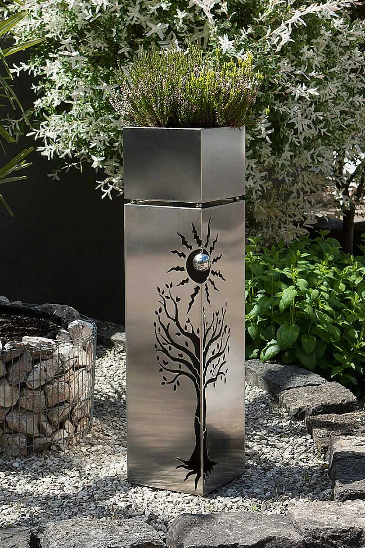 mutoni pleasure Garten Pflanzsaule Buche Edelstahl Silber> Gartendeko
