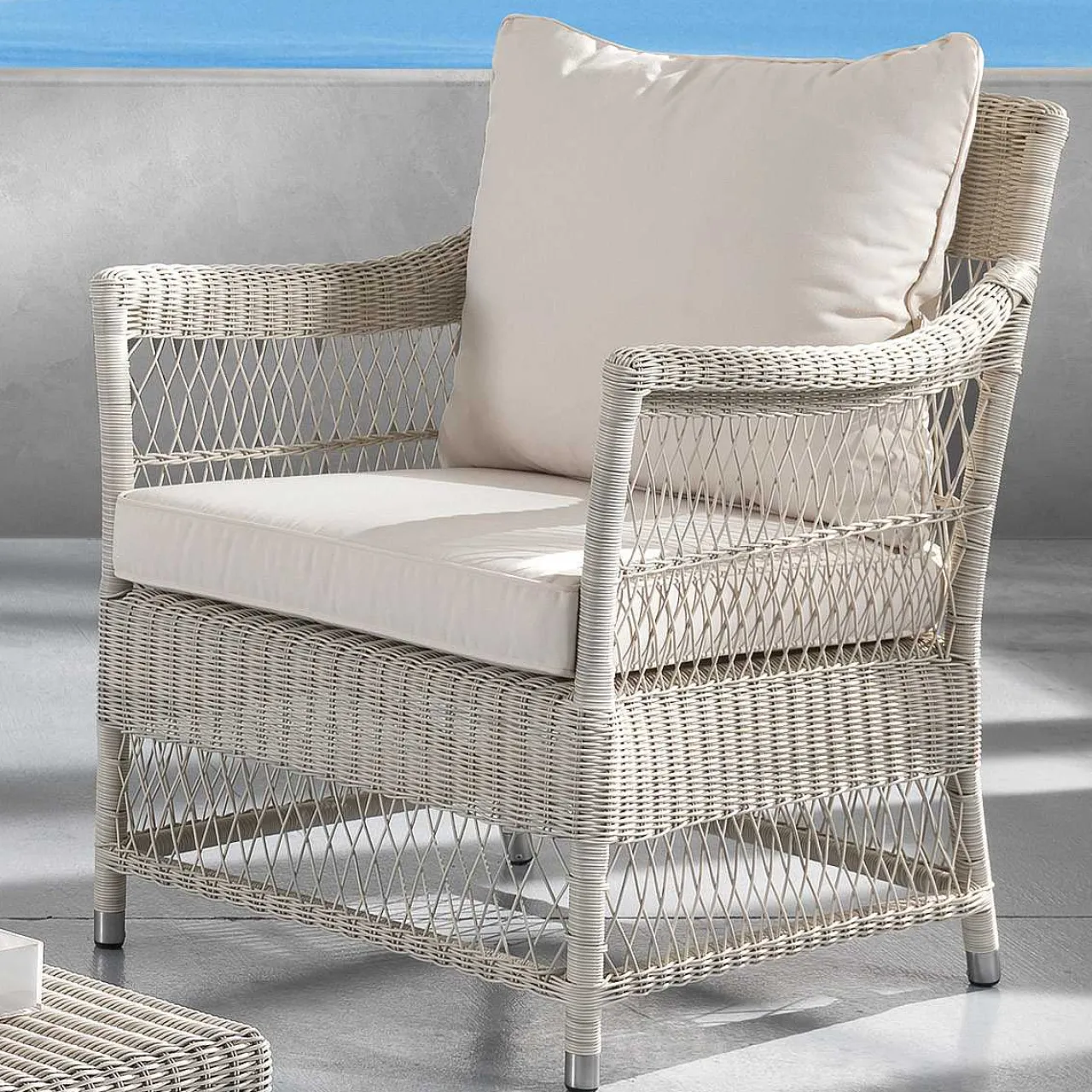 mutoni ethnic Garten Sessel Camille Polyrattan Bianco Wash> Gartensessel