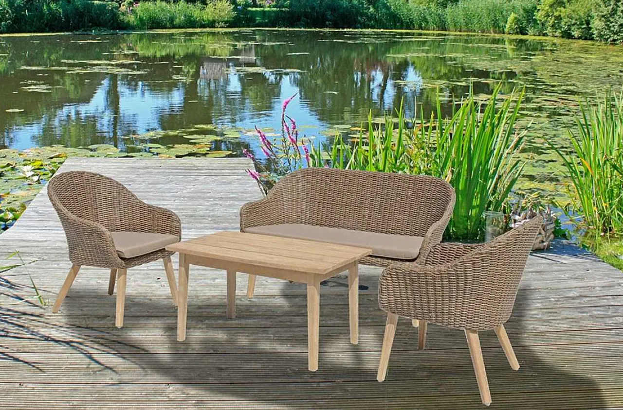 mutoni pleasure Garten Sitzgruppe Rapallo Akazie Natur Grau (3-Tlg)> Balkon-Sets