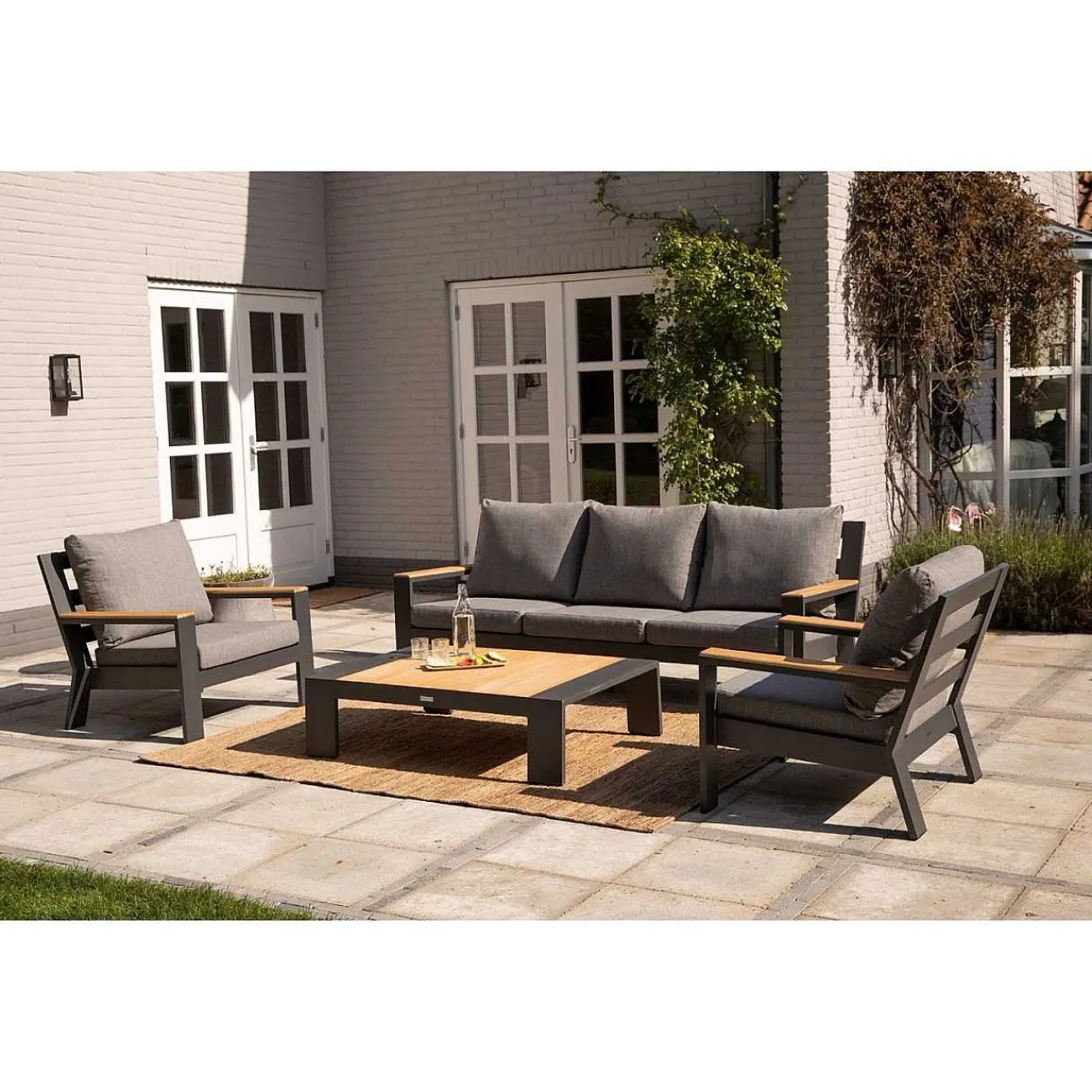 mutoni living Gartensofa Valerie 3-Sitzer Teak Anthrazit 214> Gartensofas