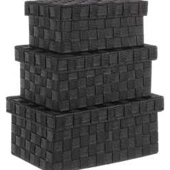 mutoni lifestyle Geflechte Schachtel Schwarz Nylon (3Er-Set)> Kisten & Truhen