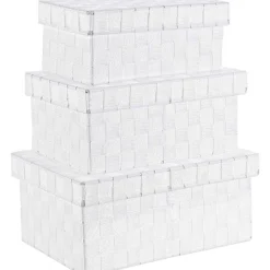 mutoni lifestyle Geflechte Schachtel Weisses Nylon (3Er-Set)> Kisten & Truhen