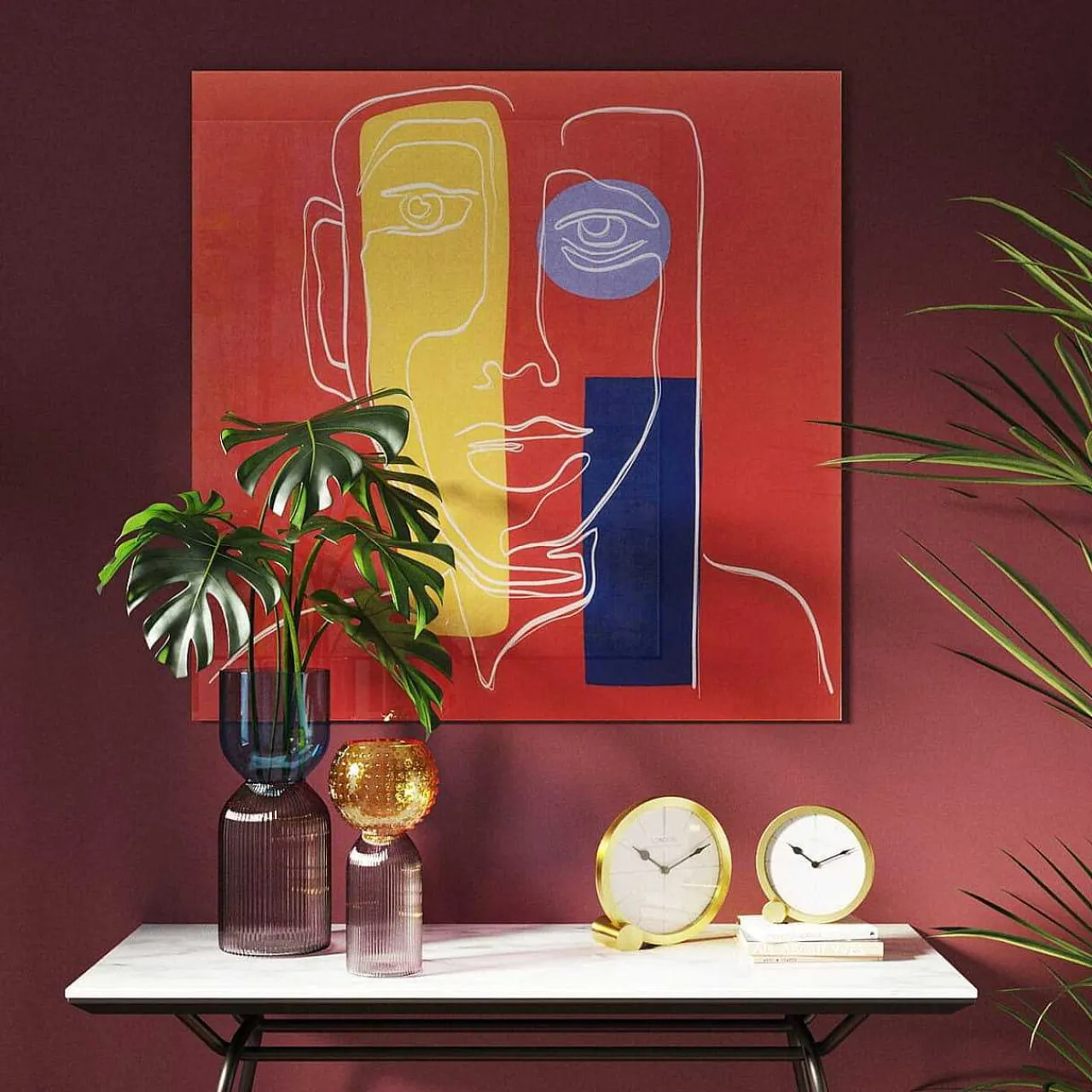 KARE Design Glasbild Art Face Rot 100X100> Glasbilder