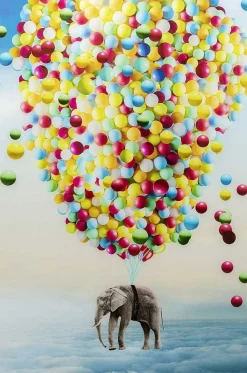 KARE Design Glasbild Balloon Elephant 100X150> Glasbilder