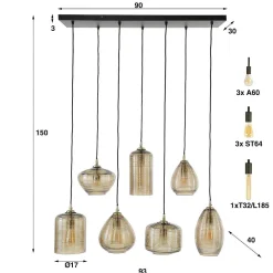 mutoni industrial Hangelampe Faixa 7L Braunglas> Hängeleuchten