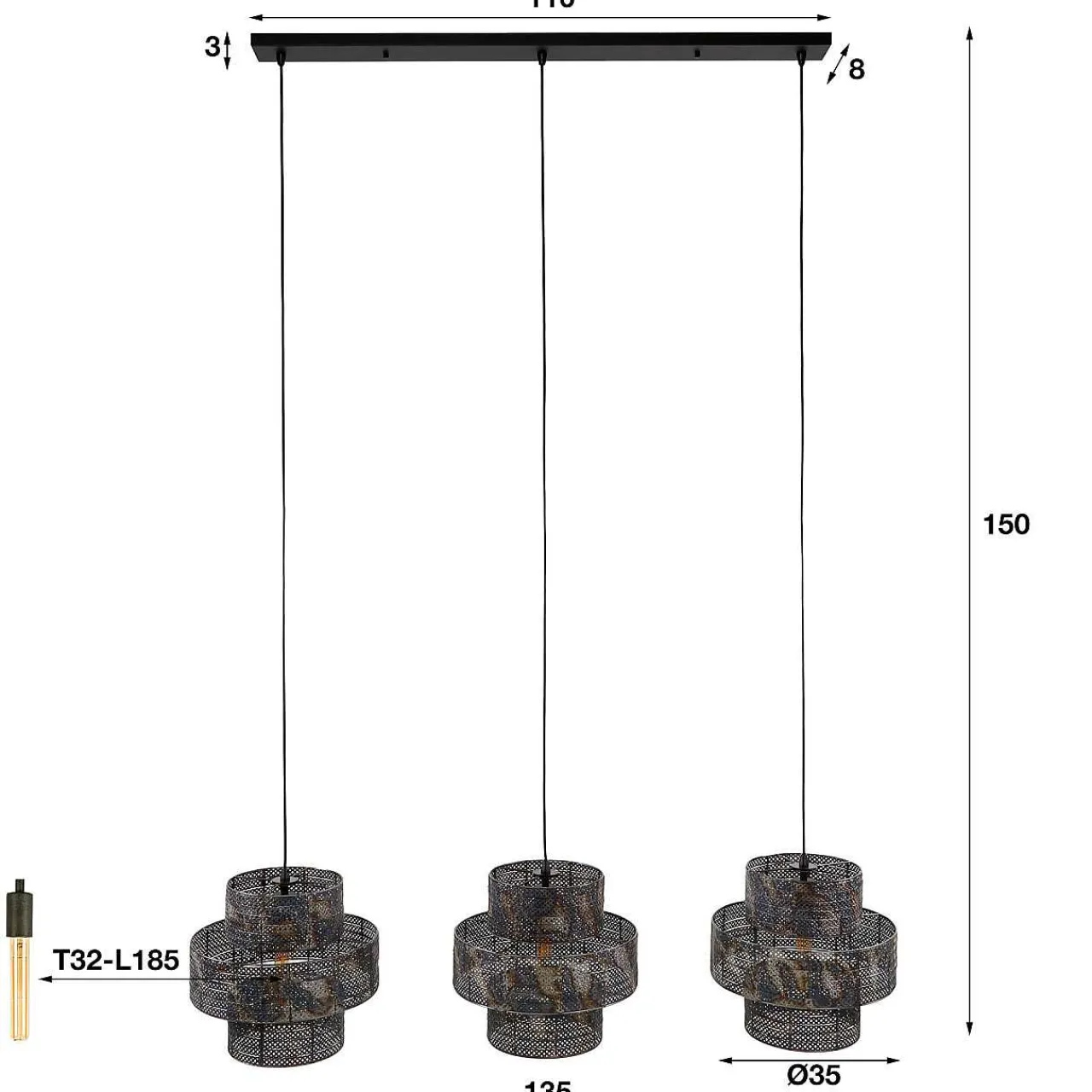 mutoni industrial Hangelampe Lantern 3L> Hängeleuchten