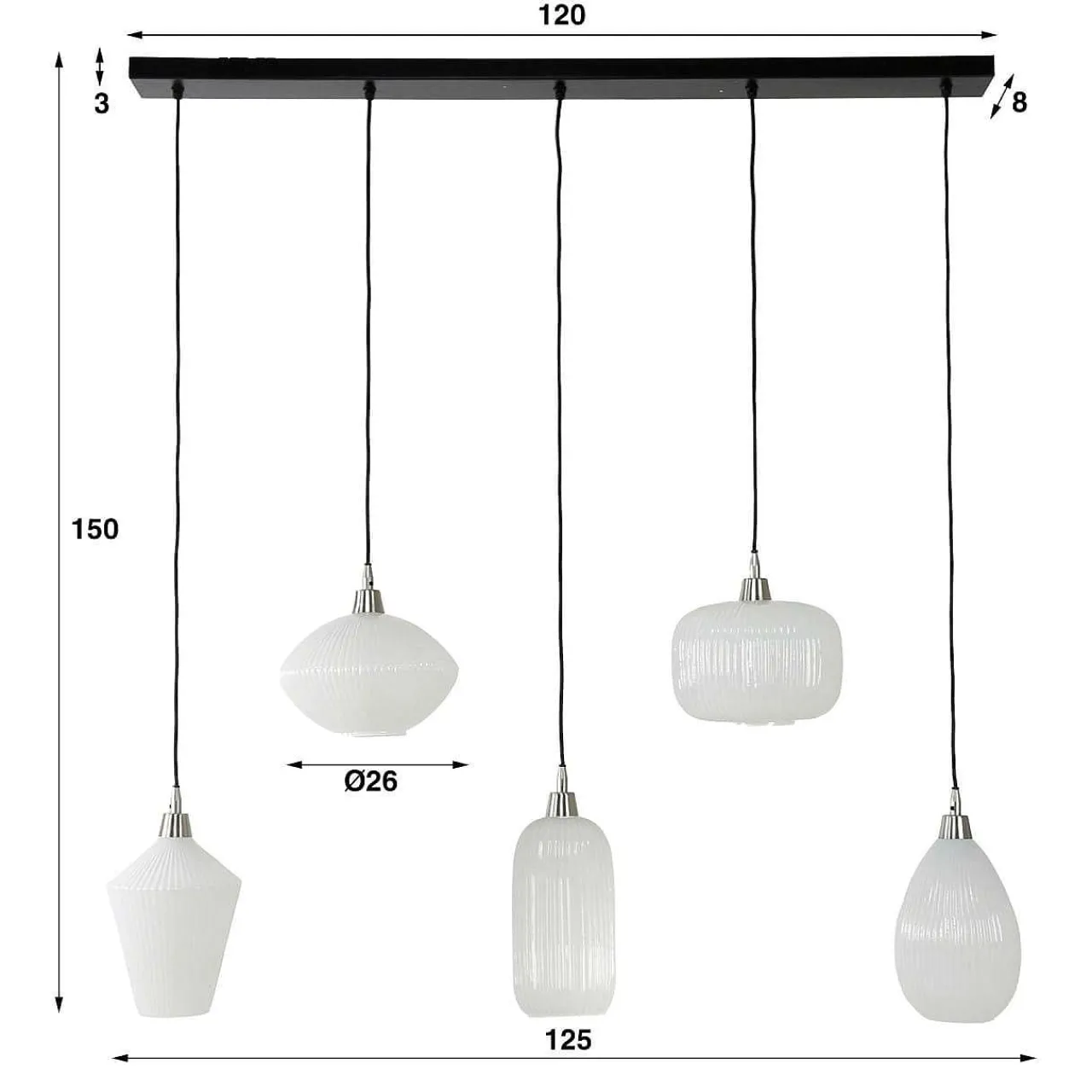mutoni industrial Hangelampe Stripe Mix Weissglas 5L> Hängeleuchten
